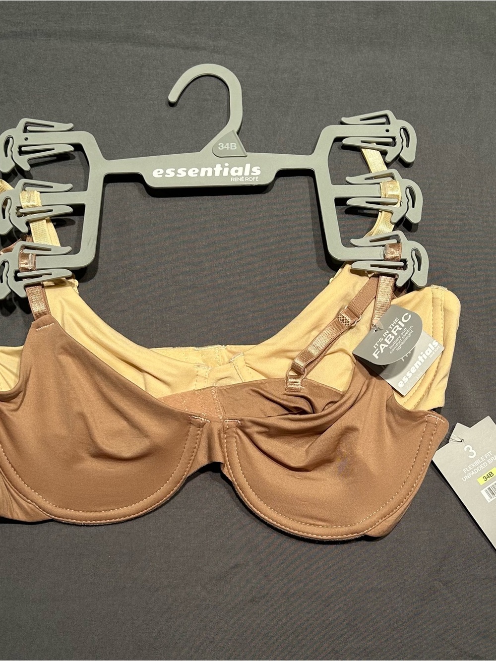NWT René Rofé Essentials 2 Pack Flexible Fit Unpadded Neutral/Tan Bras - 34B